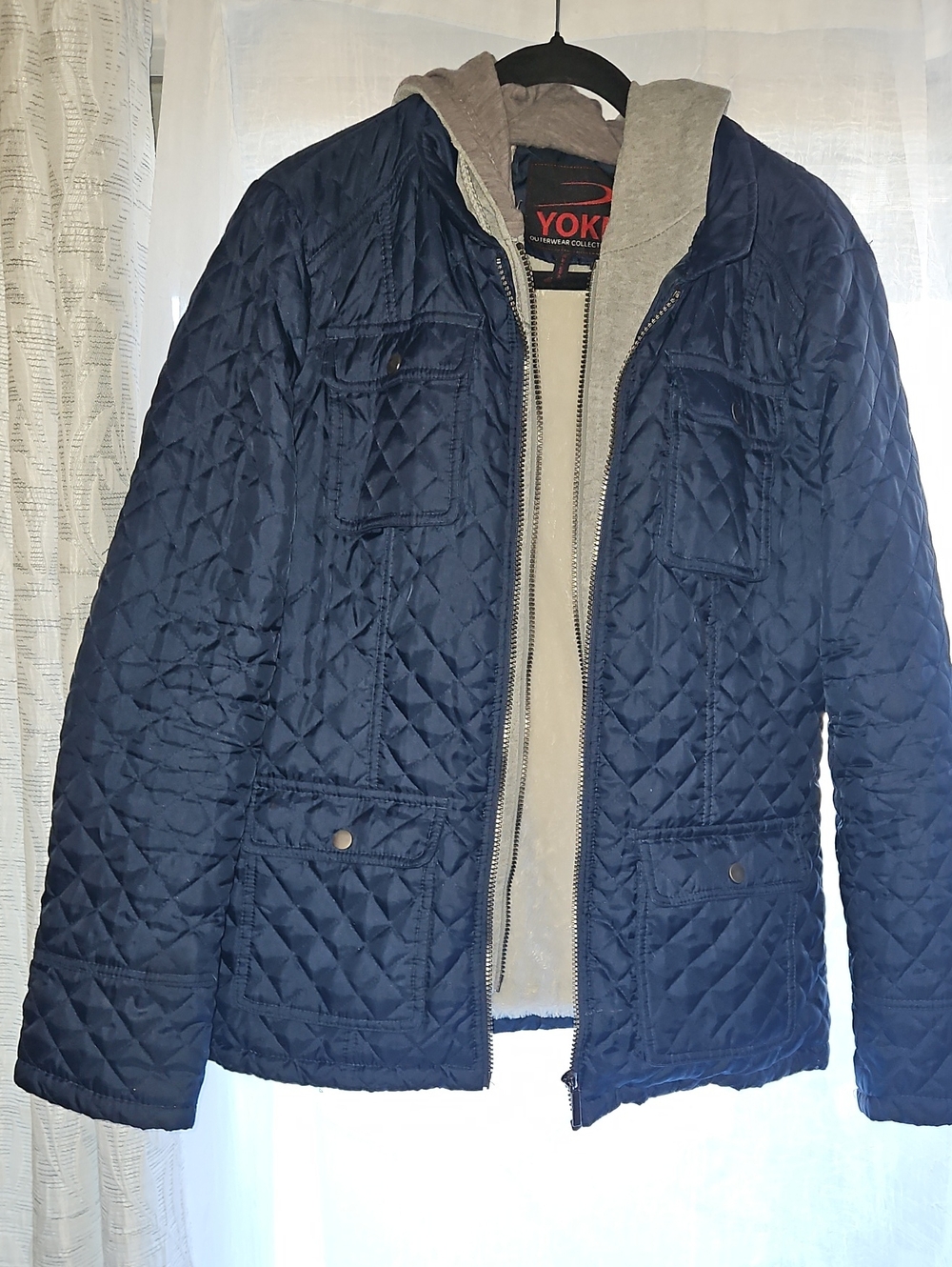 Yoki Quilted Navy Lightweight Jacket with Gray Hooded Liner